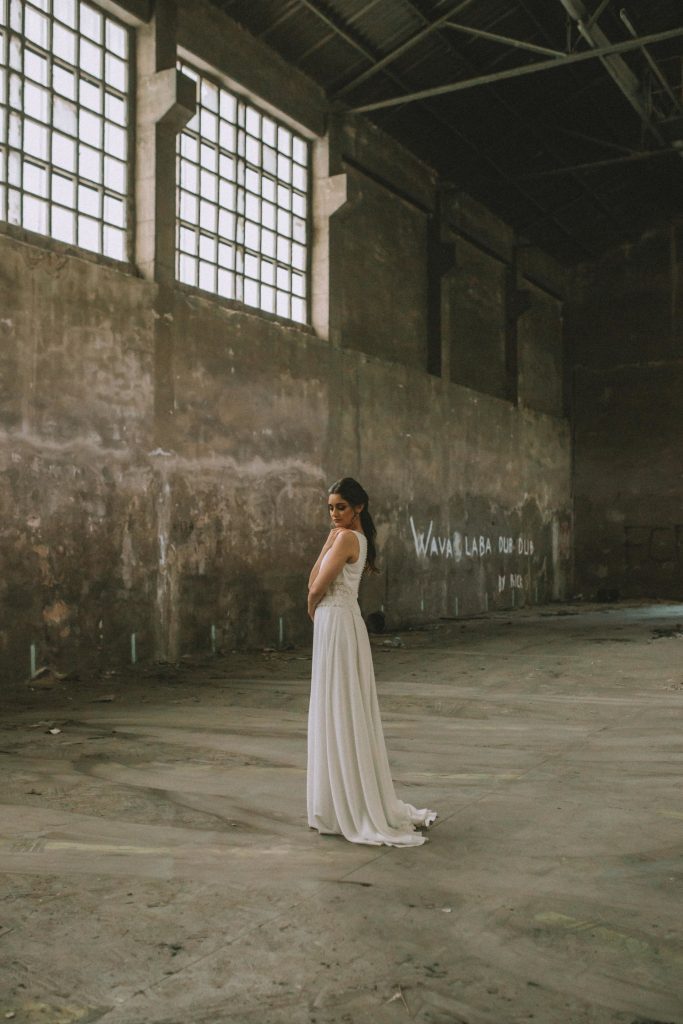 Bride in an abandoned fabric