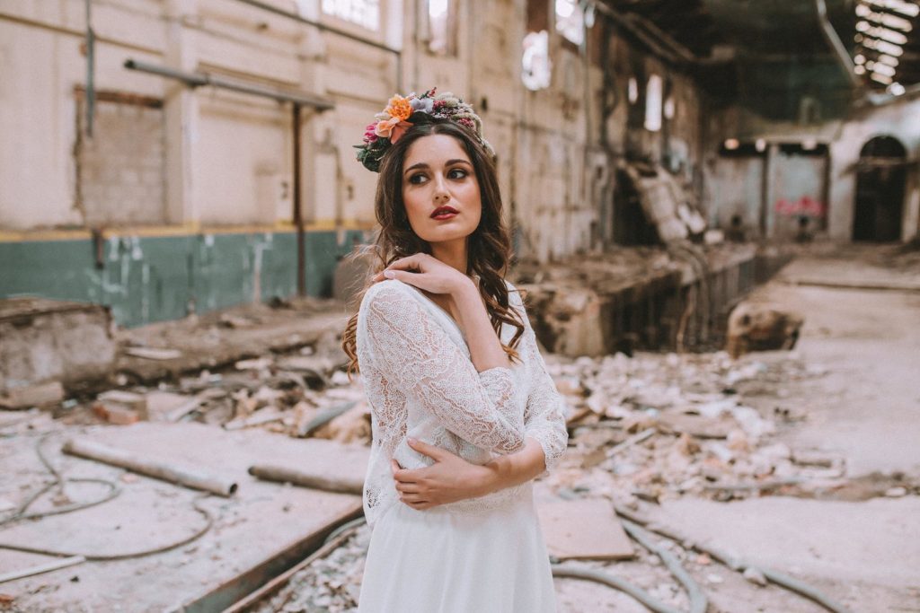 Bride in an abandoned fabric 